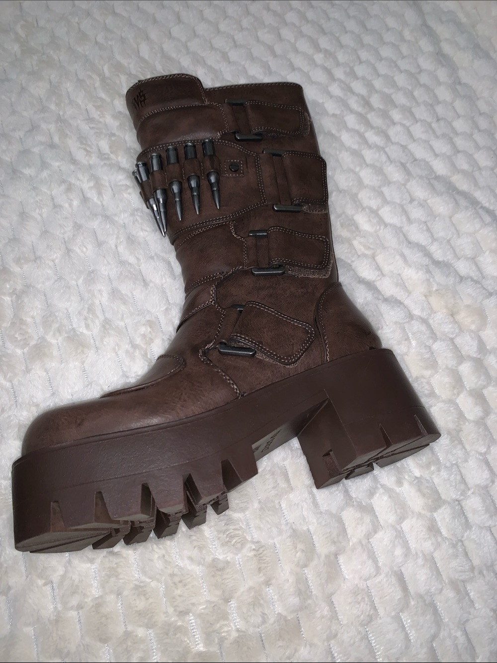 Dolls Kill Darker Wavs Brown Warp Bullet Combat Boots, Size 8, NWOB - Picture 3 of 7